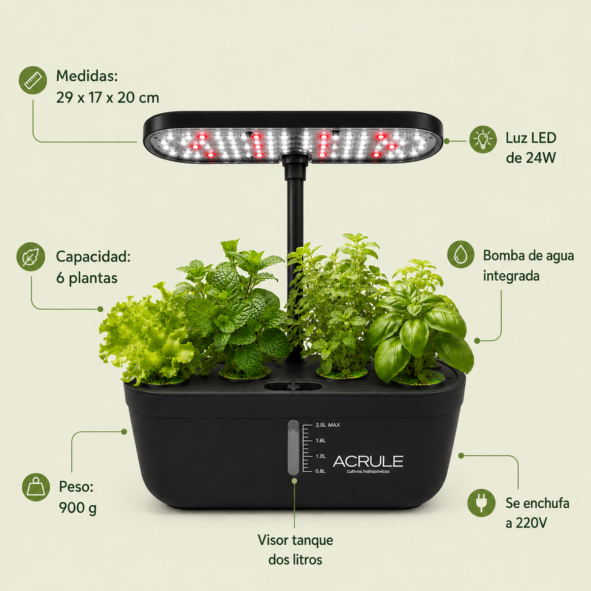 Mini Huerta Led Acrule 6 plantas